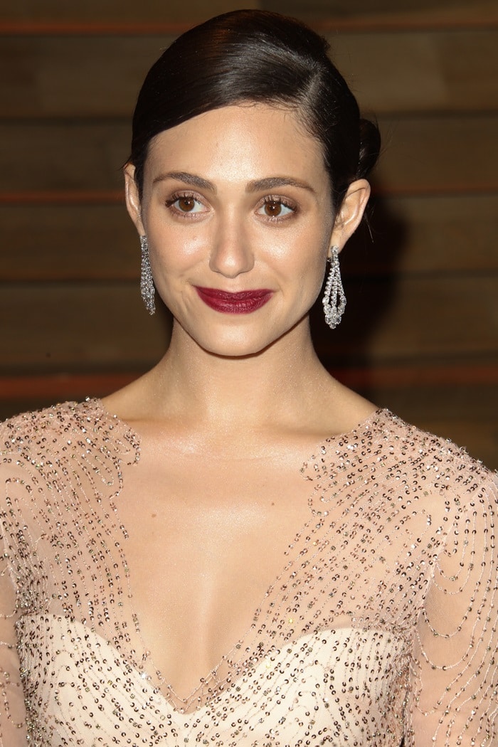 Emmy Rossum In Nude Lace Booties And Yosi Samra “mirah Alsina” Flats