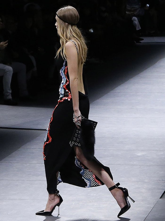 Gigi Hadid Suffers Nip Slip As She Models Versace Pump Boots