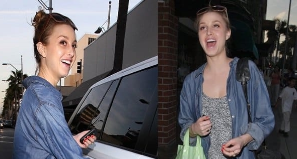 Whitney Port Rocks Casual Chic In Gray Sweat Shorts And Oversized Denim At Beverly Hills Nail Spa