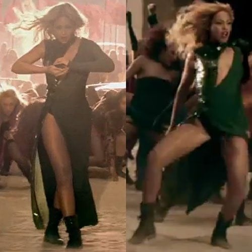 Beyonce dances in an Emilio Pucci gown during her "Run the World (Girls)" music video