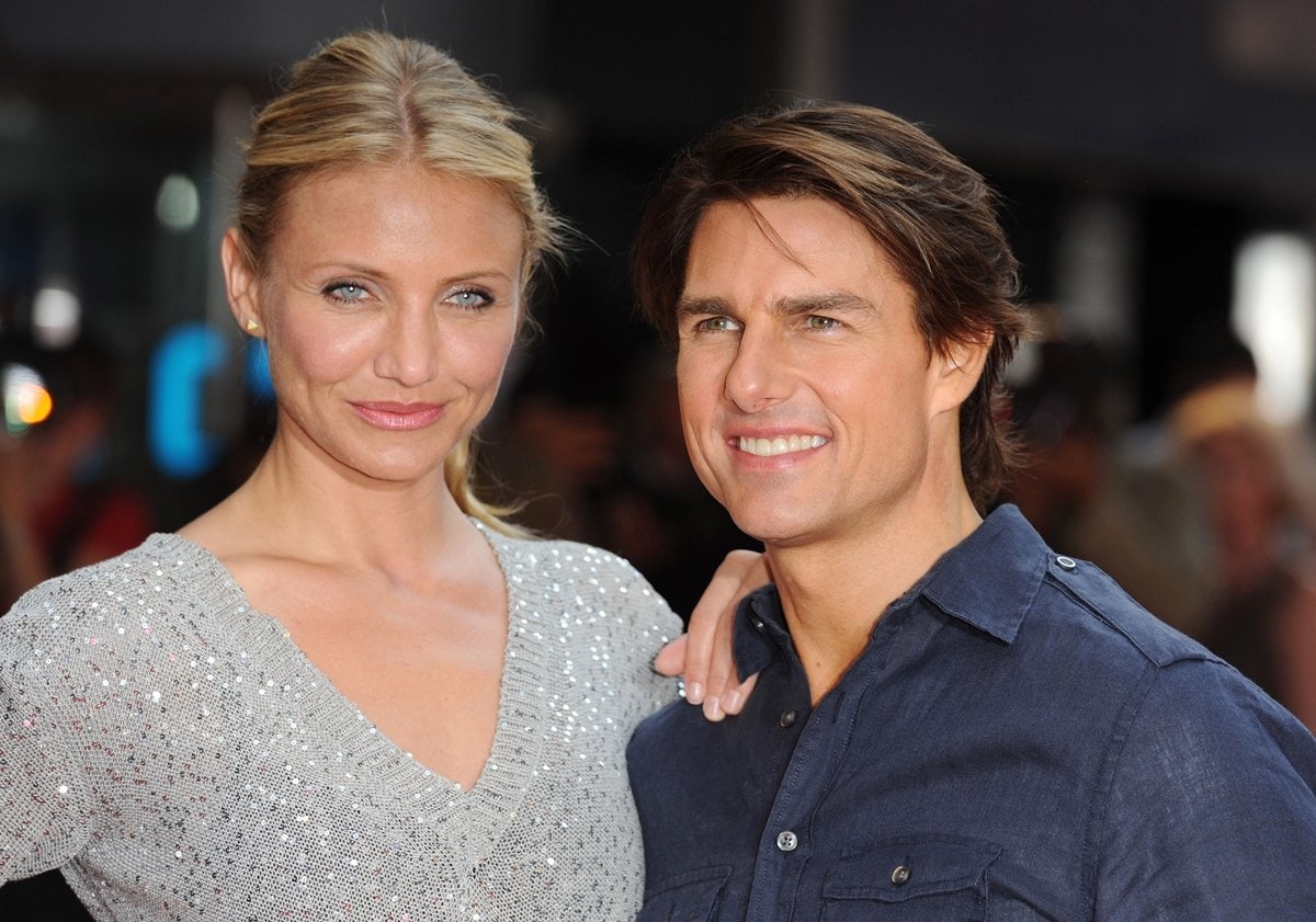 Even when not wearing high heels, 5′ 9″ tall actress Cameron Diaz towers over 5′ 7″ tall actor Tom Cruise