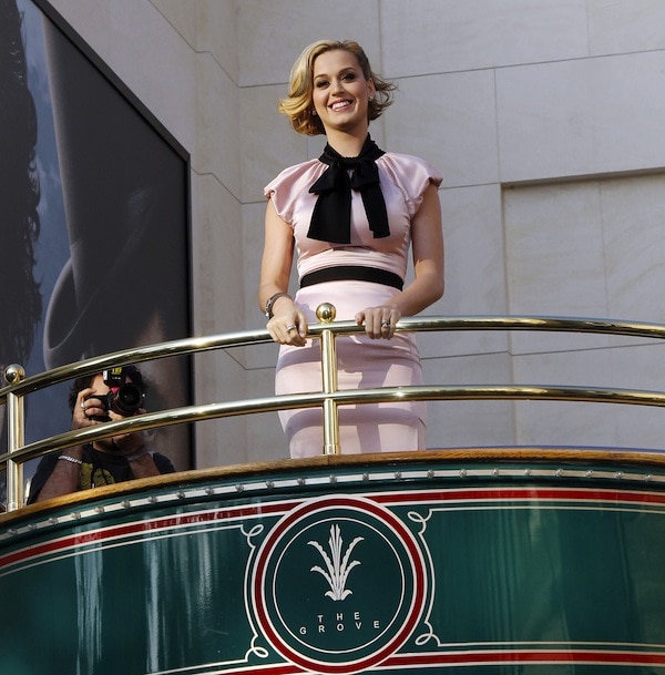Katy Perry looking glamorous as she arrives on a trolley car for the launch of her new fragrance "Meow!"