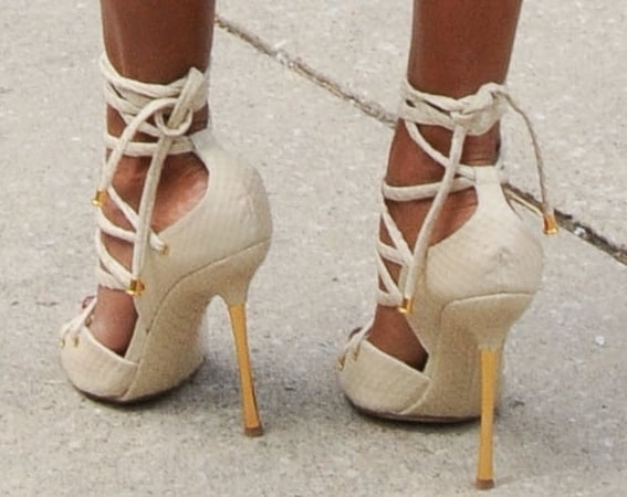 Jada Pinkett Smith rocks Tom Ford strappy cream shoes