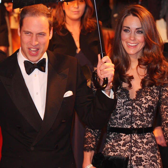 Kate Middleton, with a radiant smile, accompanied by Prince William, captivates onlookers at the 'War Horse' premiere, showcasing her exquisite fashion sense