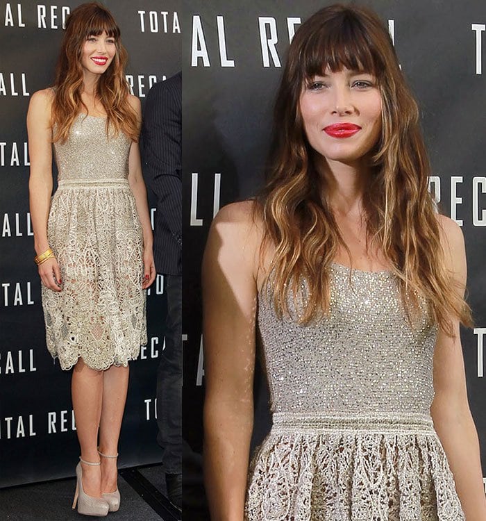 Jessica Biel at a Los Angeles photo call for Total Recall held at The Four Seasons Hotel in Beverly Hills, California, on July 28, 2012