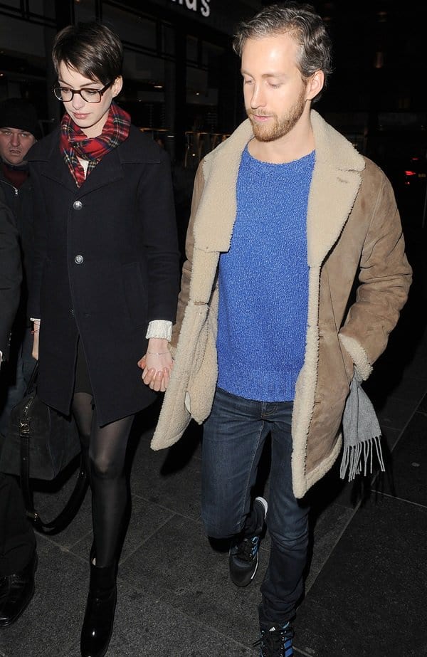 Anne Hathaway heads to the Empire Cinema with her husband Adam Shulman