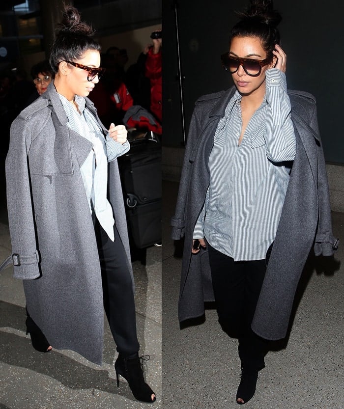 Pregnant Kim Kardashian swaps her curve-flaunting fashion sense for a more menswear-inspired style