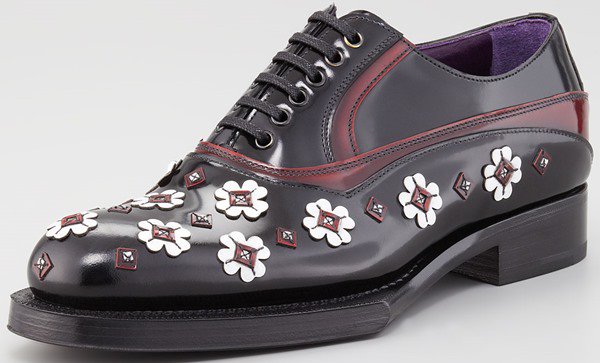 Prada Flower-Applique Spazzolato Oxfords