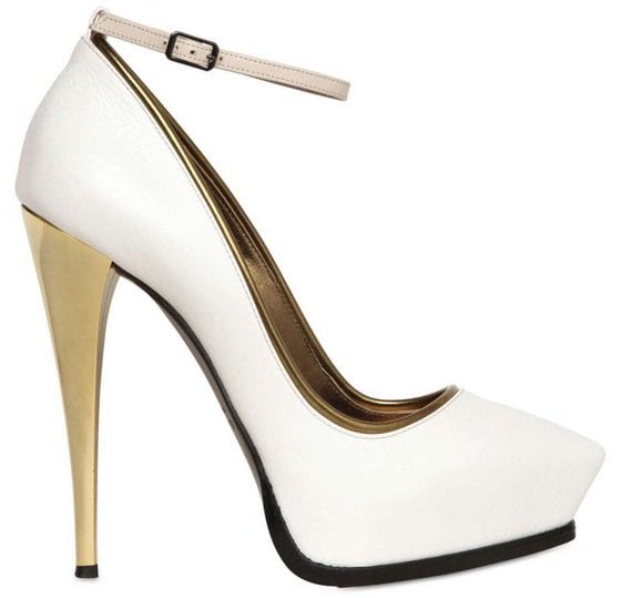 Lanvin Mirror-Heel Ankle-Strap Leather Pumps