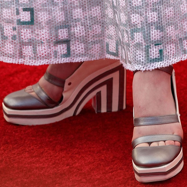 Elle Fanning Chanel striped platform pumps