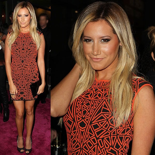 Ashley Tisdale flaunts her legs at the 'Spring Breakers' premiere in an Rvn dress held at ArcLight Cinemas in Hollywood on March 14, 2013