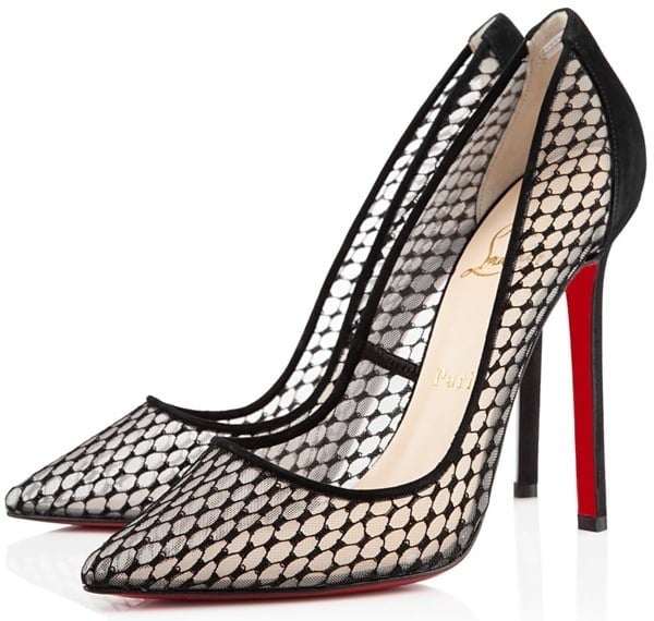 These timeless pumps showcase impeccable craftsmanship, blending black mesh and suede flawlessly