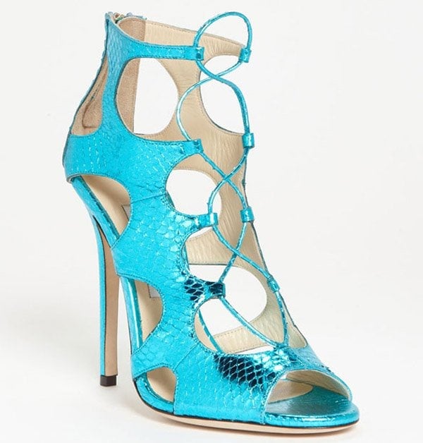 Jimmy Choo Diffuse Sandals in Snakeskin Turquoise