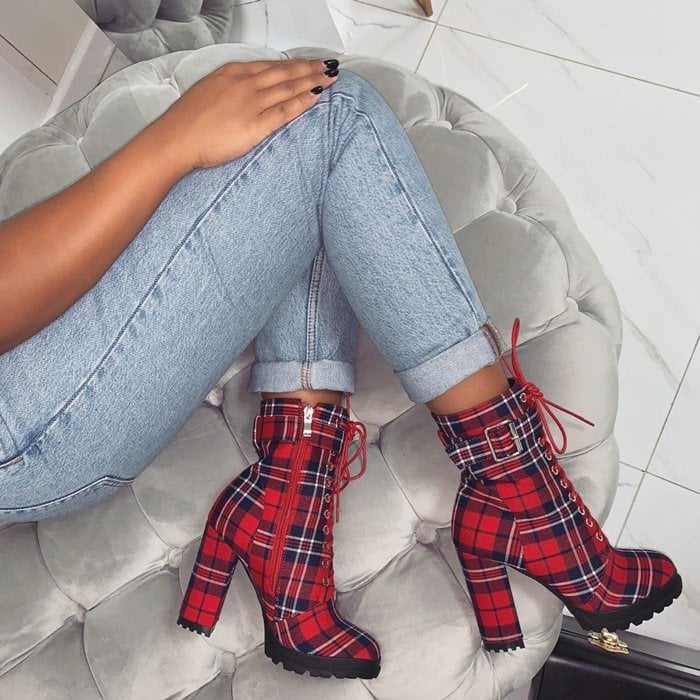 White Checkered Ankle Boots Worn 