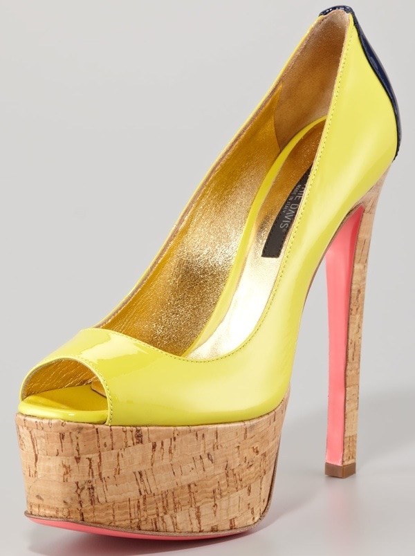 Ruthie Davis Patent Leather Colorblock Cork-Platform Pump $868.00