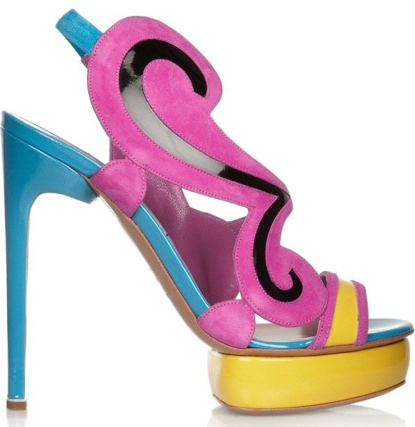 NICHOLAS KIRKWOOD Color-block suede and patent-leather sandals $1,210 Outstep