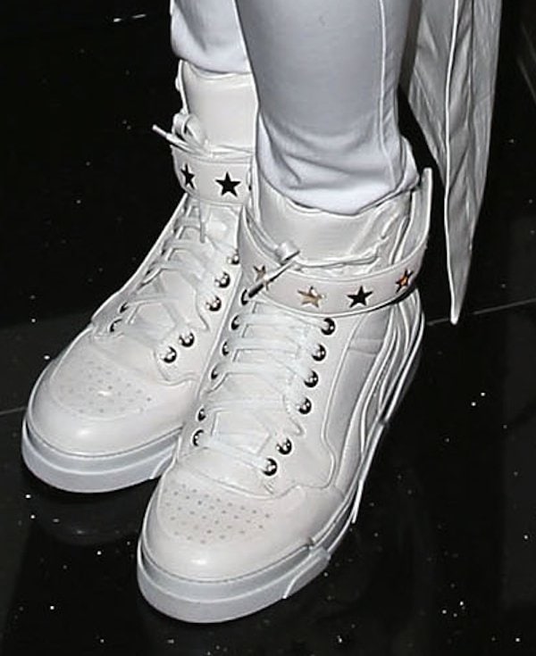 Ciara in White Givenchy Men's Grained Leather High Top Sneakers