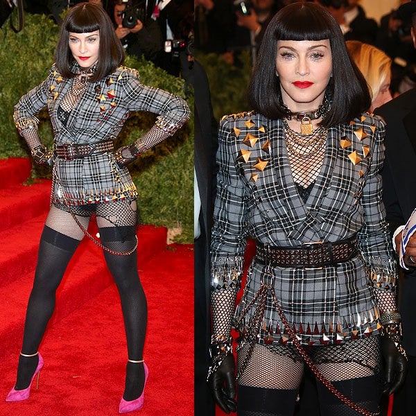 Madonna's pantsless Givenchy ensemble at the "Punk: Chaos to Couture" Costume Institute Gala at the Metropolitan Museum of Art in New York City on May 6, 2013