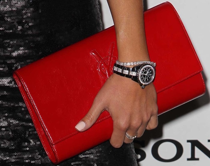 Arianny Celeste's red patent clutch from Saint Laurent