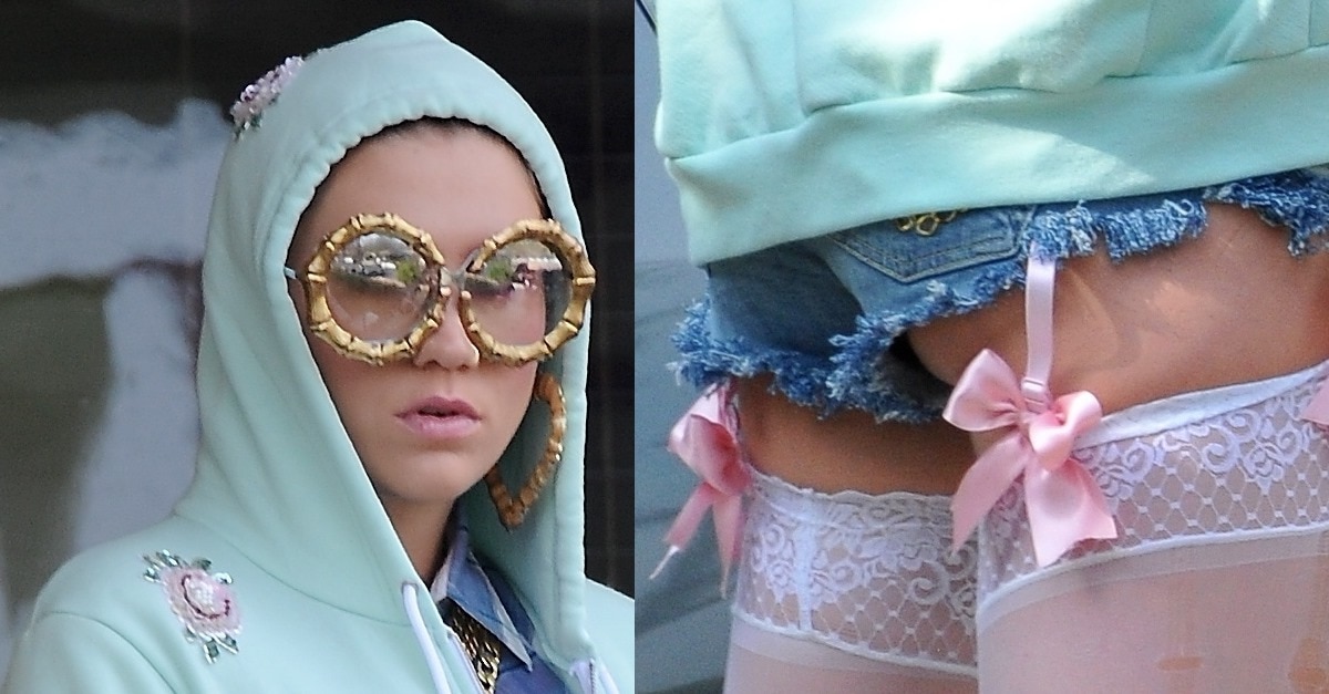 Kesha Wears Cornrow Braids And Pink Bow Garters With Daisy Dukes