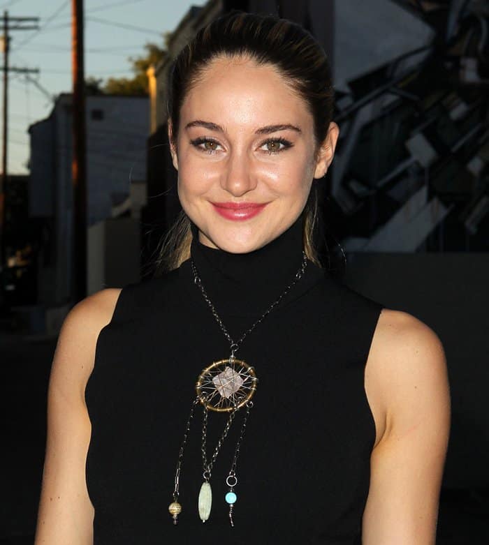 Shailene Woodley wears a dream catcher necklace with crystal and bead charms