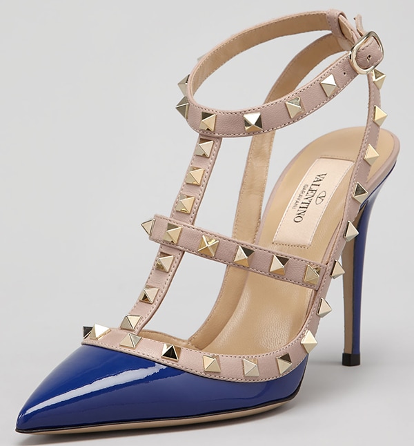 Rockstud Two-Tone Patent Sandals Blue