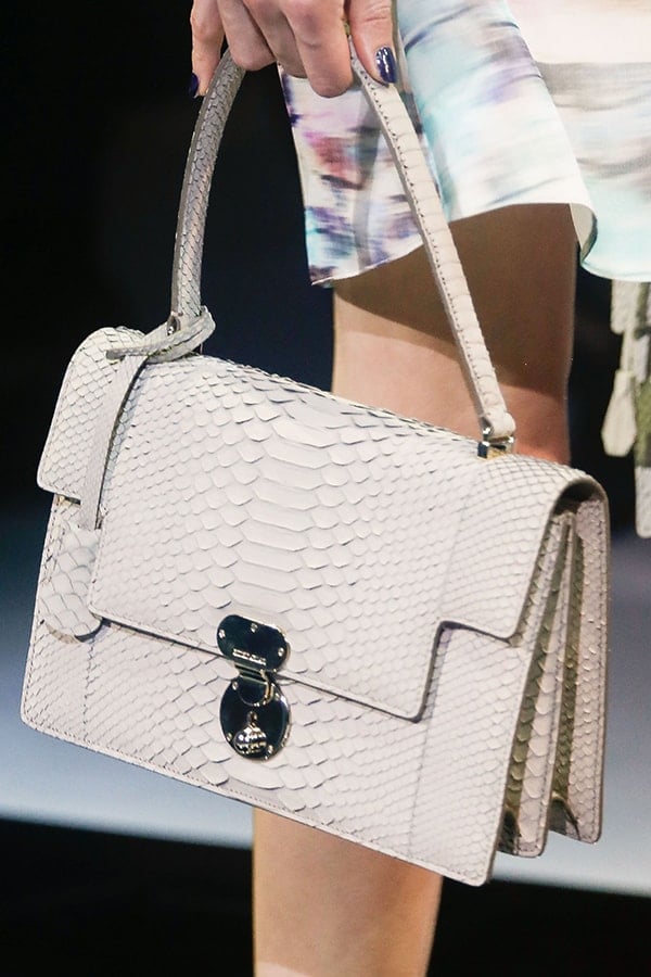 White exotic leather Giorgio Armani handbag with textured finish