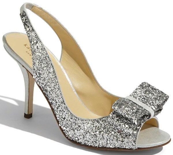 Kate Spade "Charm" Slingback Pump in Silver Glitter