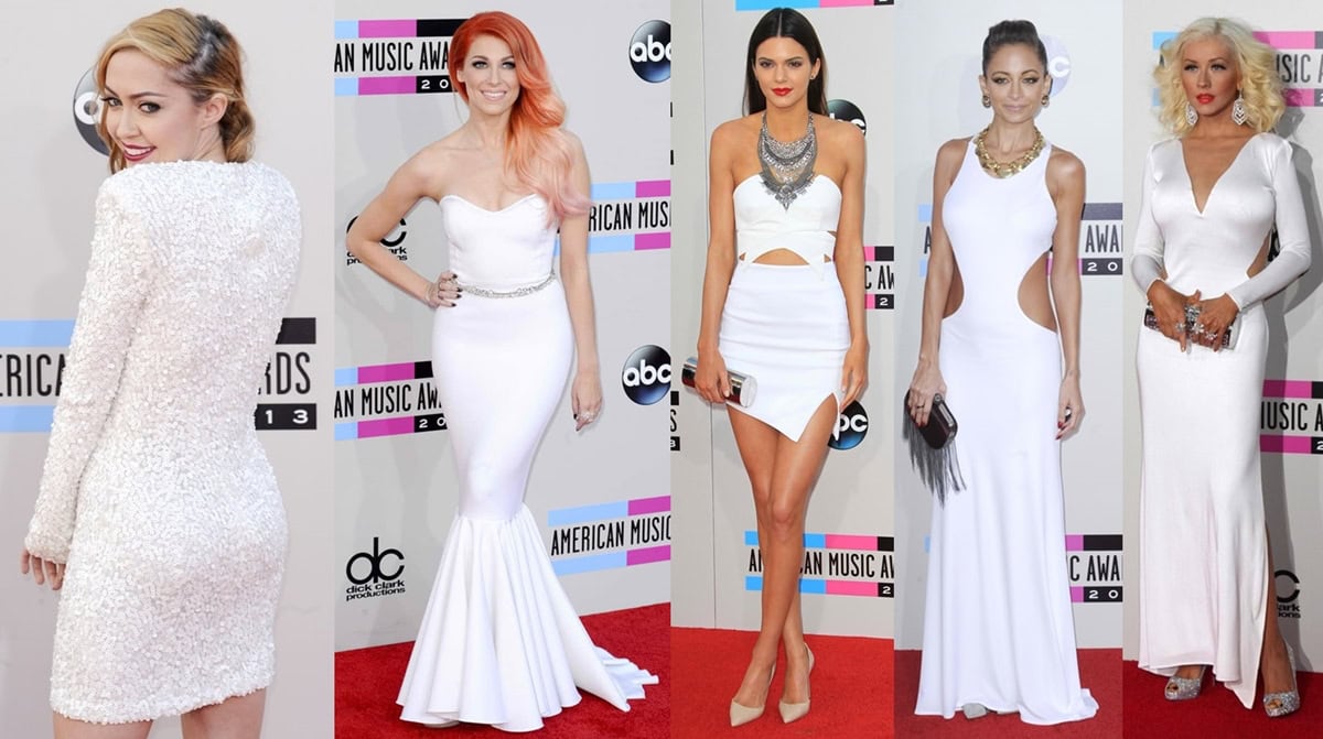 Bonnie McKee, Nicole Richie, Kendall Jenner, Brandi Cyrus, and Christina Aguilera stun in white dresses at the 2013 American Music Awards