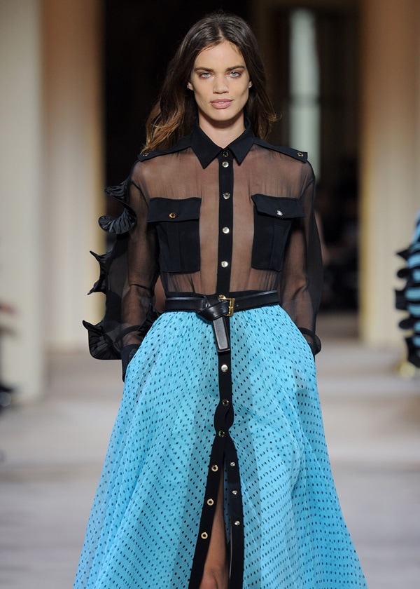 A model walks the runway during the Emanuel Ungaro Ready to Wear show as part of Paris Fashion Week Womenswear Spring/Summer 2014