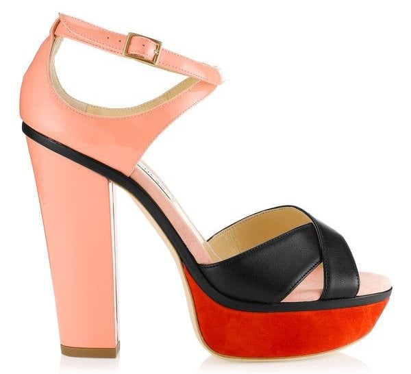 Jimmy Choo "Tiber" Color-Block Suede, Leather and Patent-Leather Sandals