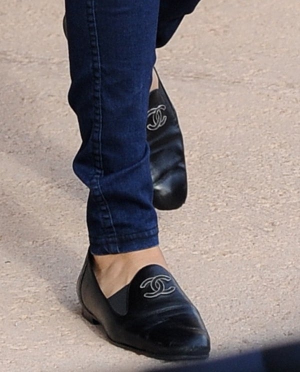 Selena Gomez rocks black Chanel CC leather loafers