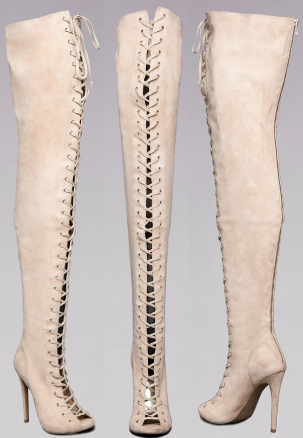 Bebe 'Taryn' Lace-Up Thigh-High Open-Toe Boots