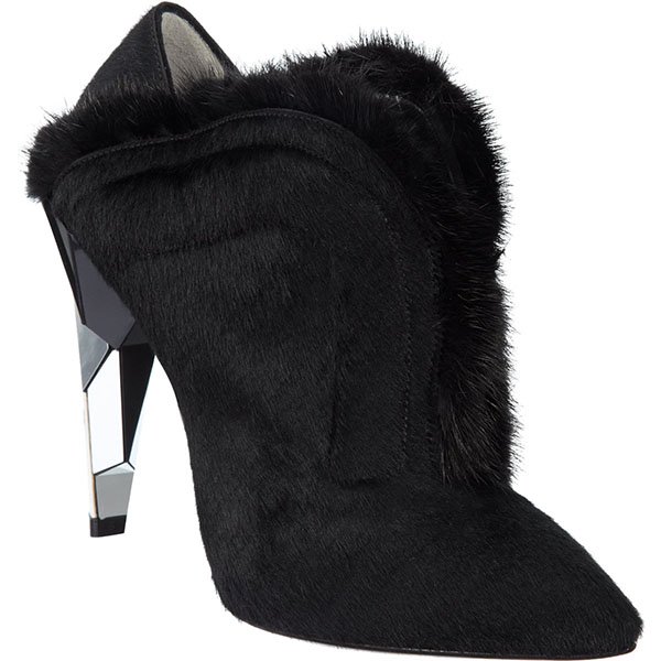 Fendi Fur-Trimmed Calf-Hair Shoe Boots in Black