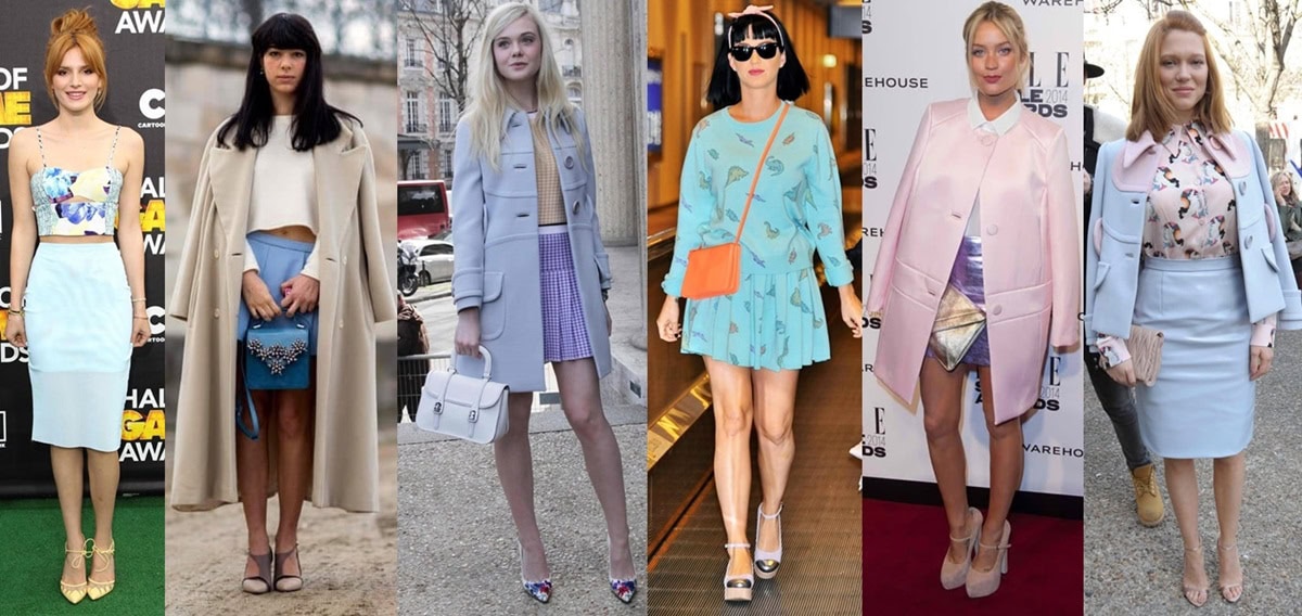 Celebrities effortlessly showcase the pastel trend, blending elegance and playfulness in their chic, stylish ensembles