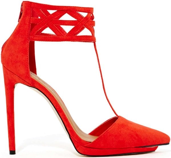 Nasty Gal Shoe Cult "Match" Cage Pumps in Poppy