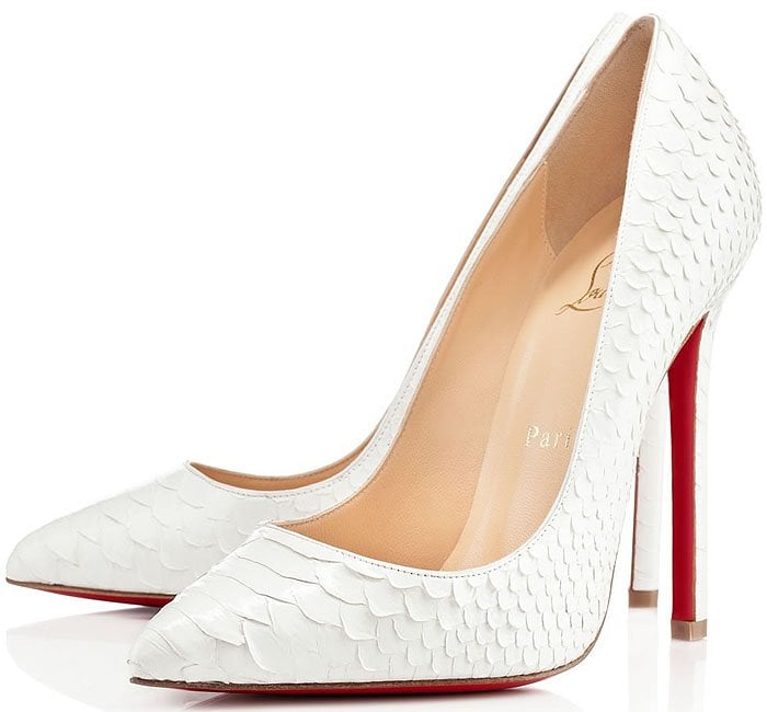 Christian Louboutin Pigalle Python Pumps in White