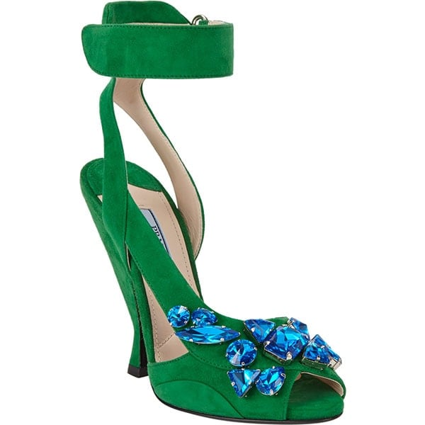 Prada Jeweled Ankle Strap Sandals in Green