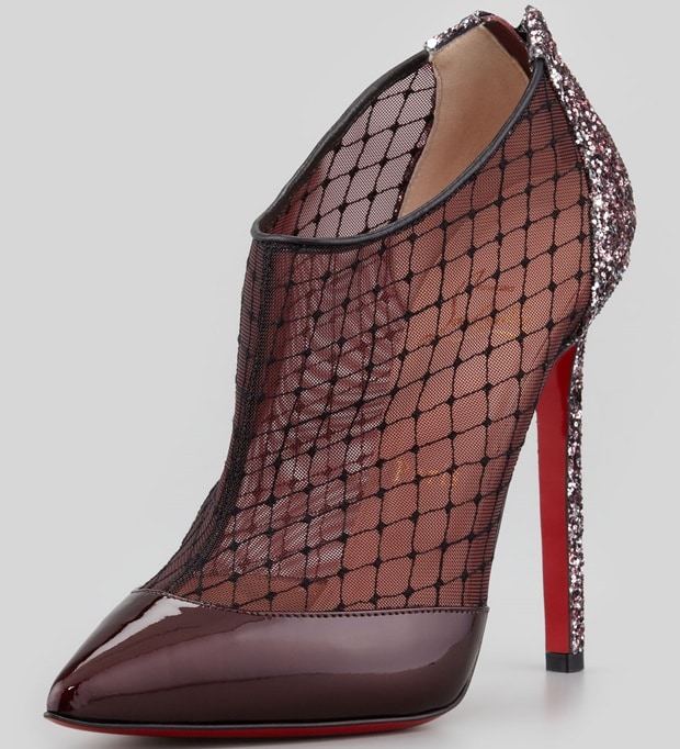 Christian Louboutin Red Fillette Patent and Mesh Glitter heel Bootie