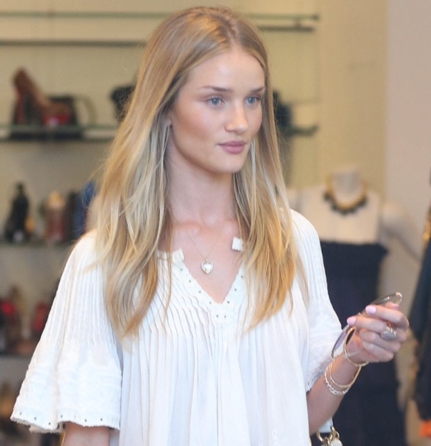 Rosie Huntington-Whiteley in an embroidered "Alexia" top by Isabel Marant