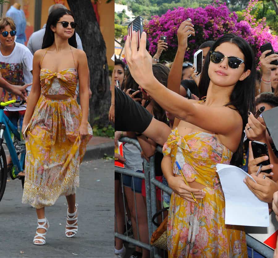 Selena Gomez Rocks Floral-Printed Playsuit in Ischia, Italy