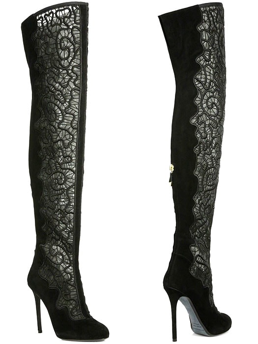 Nicholas Kirkwood Embroidered Mesh-and-Suede Over-the-Knee Boots