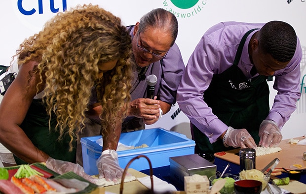 Tennis player Serena Williams (L) and chef Masaharu Morimoto attend Taste Of Tennis Week: Taste Of Tennis Gala