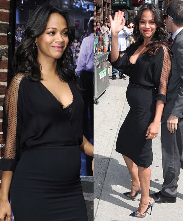 Zoe Saldana visiting the Late Show with David Letterman at the Ed Sullivan Theater in New York City on July 30, 2014