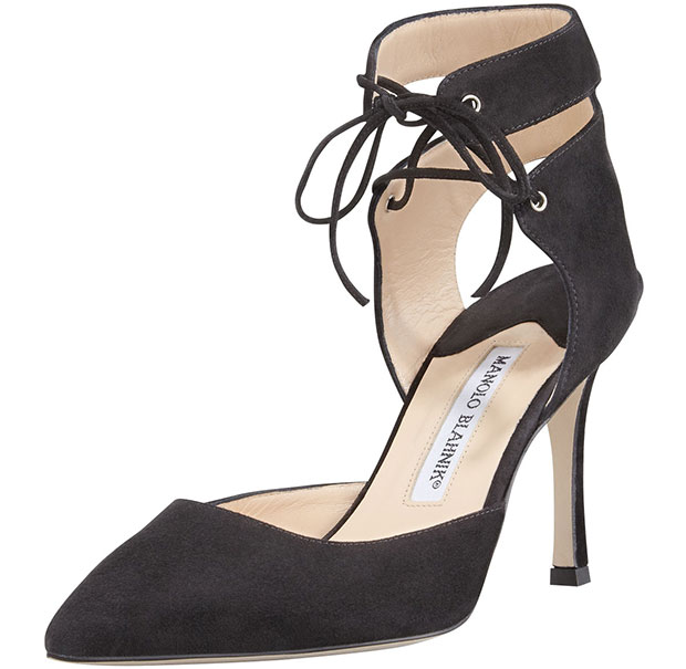 Manolo Blahnik Lara Suede Laced-Ankle Pumps