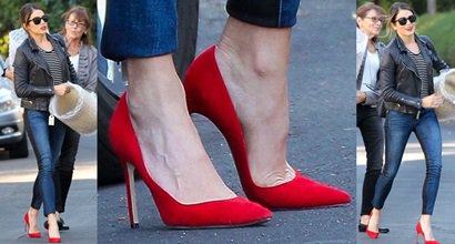 Nikki Reed Flaunts Fabulous Figure in Red Pointy Stilettos