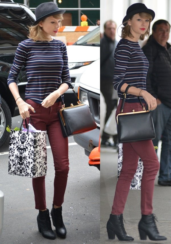 How to Wear a Striped Sweater with a Black Fedora Like Taylor Swift