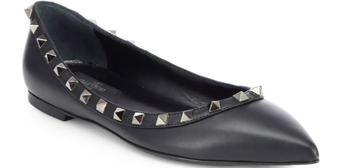 Valentino Noir Rockstud Leather Ballet Flats