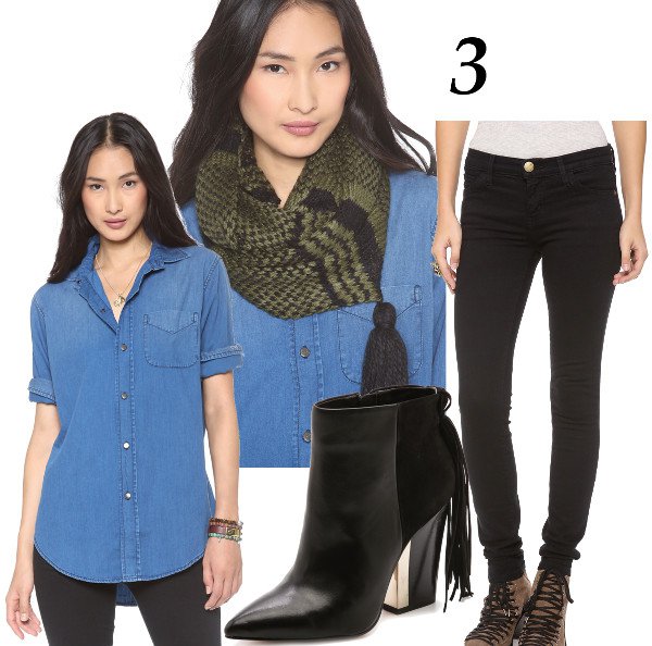 Solid Blue Denim Top + Scarf = Casual Hipster