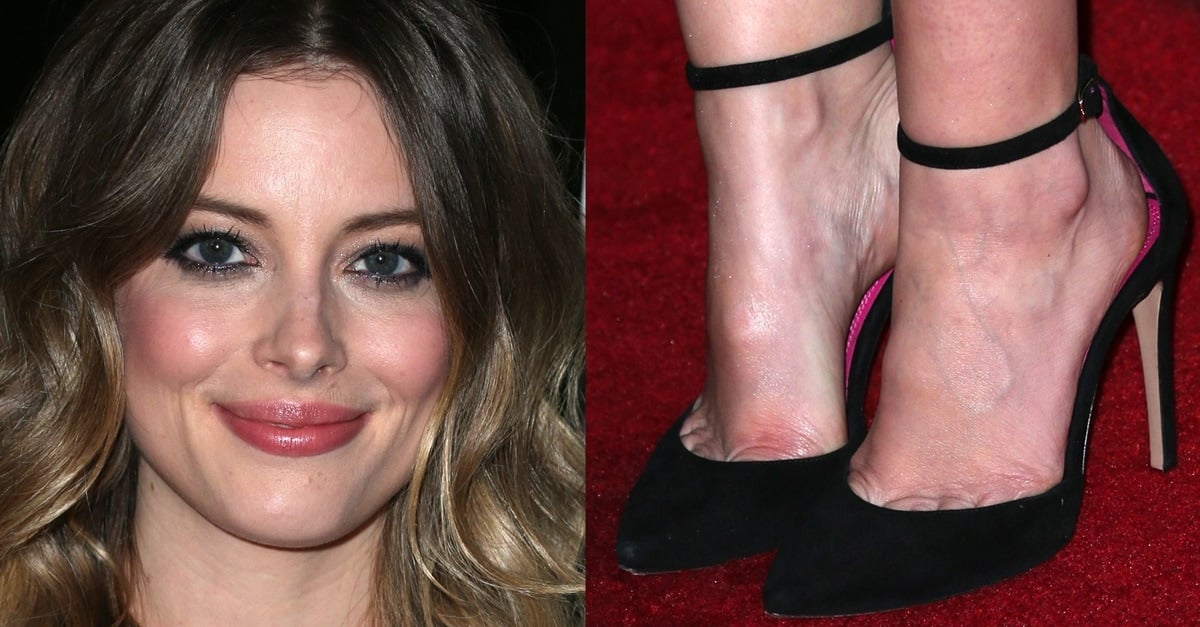 Gillian Jacobs in Strapless Cocktail Dress and Geometric Orner Sandals